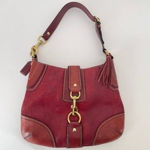 Coach Hampton red embossed C leather shoulder bag 11328 small hobo